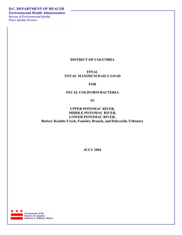 Final TMDL Fecal Coliform Bacteria Potomac River and Tributaries