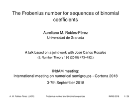 The Frobenius Number for Sequences of Binomial Coefficients