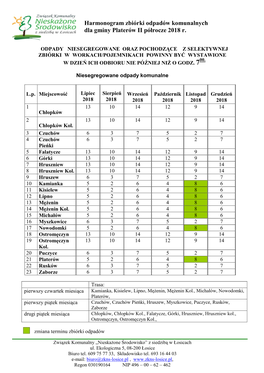 Grafik Zbiórki Odpadów Komunalnych Dla Gminy Korczew II Półrocze 2013 R