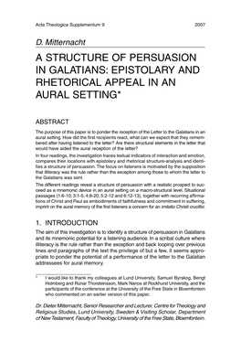 A Structure of Persuasion in Galatians: Epistolary and Rhetorical Appeal in an Aural Setting*