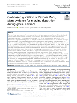 Cold-Based Glaciation of Pavonis Mons, Mars: Evidence for Moraine Deposition During Glacial Advance Reid A