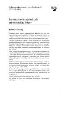 Bet. 2002/03:AU6 Statens Ansvarsnämnd Och Arbetsrättsliga Frågor
