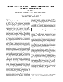 Scaling Behavior of Circular Colliders Dominated by Synchrotron Radiation