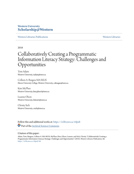 Collaboratively Creating a Programmatic Information Literacy Strategy: Challenges and Opportunities Tom Adam Western University, Tadam@Uwo.Ca