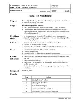 Peak Flow Monitoring Page 1 of 3