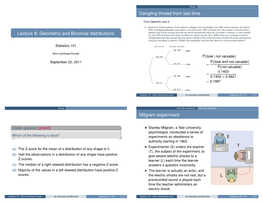 Lecture 8: Geometric and Binomial Distributions