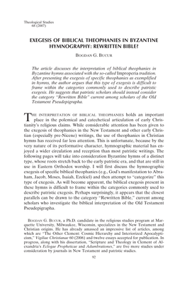 Exegesis of Biblical Theophanies in Byzantine Hymnography: Rewritten Bible?