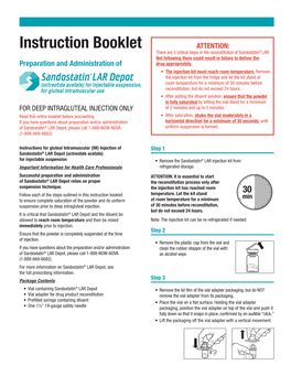 Instruction Booklet ATTENTION: There Are 3 Critical Steps in the Reconstitution of Sandostatin® LAR