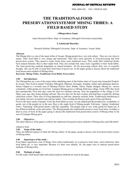 The Traditionalfood Preservationsystemof Mising Tribes: a Field Based Study