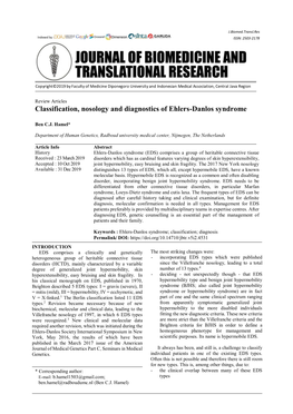 Classification, Nosology and Diagnostics of Ehlers-Danlos Syndrome