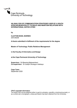 An Analysis of Communication Strategies Used by a South African Municipality to Build and Maintain Relations with International Sister Cities