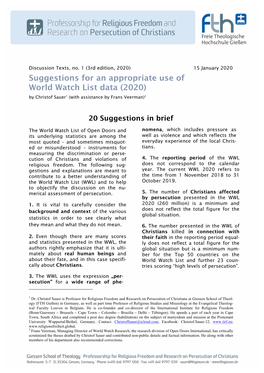 Suggestions for an Appropriate Use of World Watch List Data (2020) by Christof Sauer1 (With Assistance by Frans Veerman)2