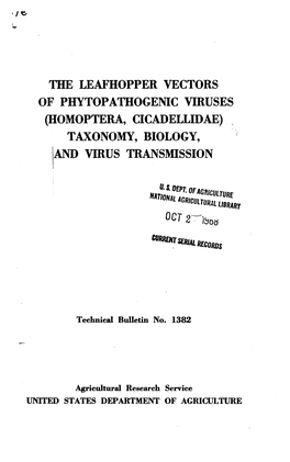 The Leafhopper Vectors of Phytopathogenic Viruses (Homoptera, Cicadellidae) Taxonomy, Biology, and Virus Transmission