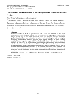 Climate-Based Land Optimization to Increase Agricultural Production in Banten Province