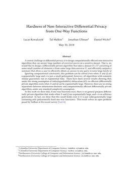 Hardness of Non-Interactive Differential Privacy from One-Way