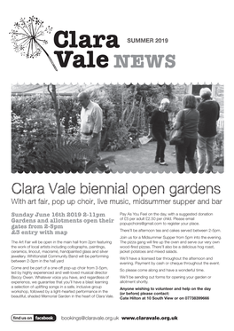 Clara Vale Biennial Open Gardens with Art Fair, Pop up Choir, Live Music, Midsummer Supper and Bar