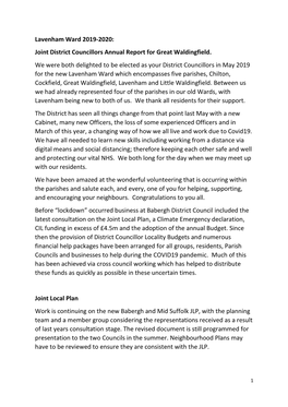 Lavenham Ward 2019-2020: Joint District Councillors Annual Report for Great Waldingfield