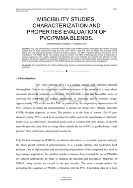 Miscibility Studies, Characterization and Properties Evaluation of Pvc/Pmma Blends