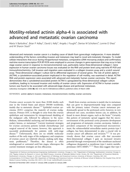 Motility-Related Actinin Alpha-4 Is Associated with Advanced And