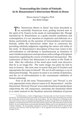 Transcending the Limits of Finitude in St. Bonaventure's Itinerarium Mentis