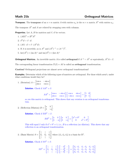Math 21B Orthogonal Matrices