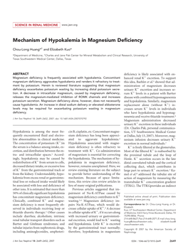 Mechanism of Hypokalemia in Magnesium Deficiency