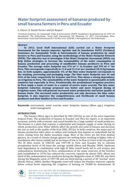 Water Footprint Assessment of Bananas Produced by Small Banana Farmers in Peru and Ecuador