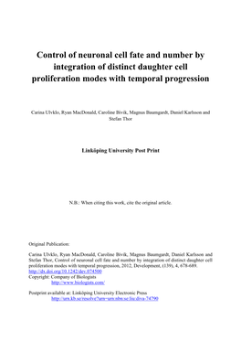 Control of Neuronal Cell Fate and Number by Integration of Distinct Daughter Cell Proliferation Modes with Temporal Progression