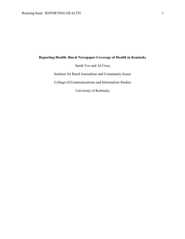 REPORTING HEALTH 1 Reporting Health