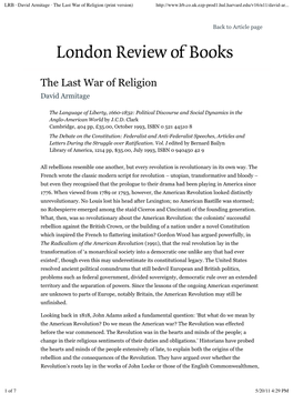 The Last War of Religion (Print Version)