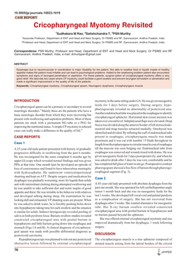 Cricopharyngeal Myotomy Revisited