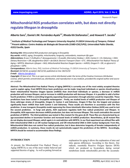 Mitochondrial ROS Production Correlates With, but Does Not Directly Regulate Lifespan in Drosophila