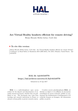 Are Virtual Reality Headsets Efficient for Remote Driving?