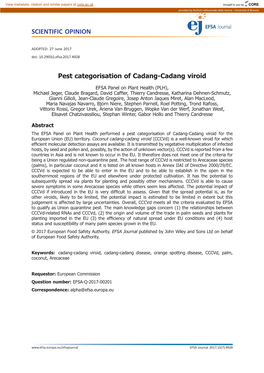 Pest Categorisation of Cadang‐Cadang Viroid