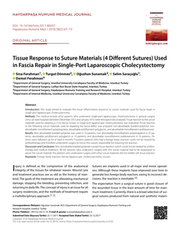 Tissue Response to Suture Materials (4 Different Sutures) Used in Fascia Repair in Single-Port Laparoscopic Cholecystectomy