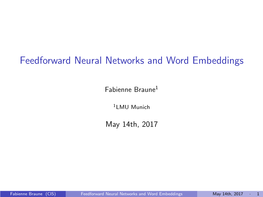 Feedforward Neural Networks and Word Embeddings