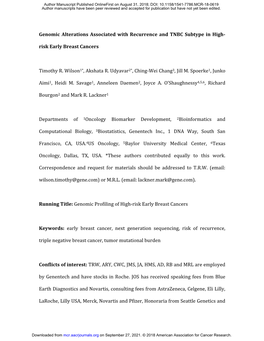 Genomic Alterations Associated with Recurrence and TNBC Subtype in High