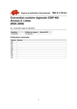 Convention Scolaire Régionale CDIP NO: Annexe 2: Listes (RSA 2009) Du: 15.04.2021 (État: 01.08.2021)