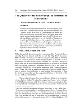 The Question of the Fathers (Twba) As Patriarchs in Deuteronomy1