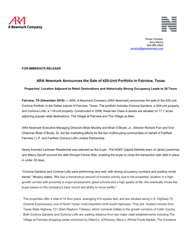 ARA Newmark Announces the Sale of 420-Unit Portfolio in Fairview, Texas