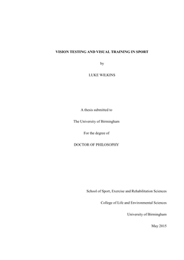 Vision Testing and Visual Training in Sport
