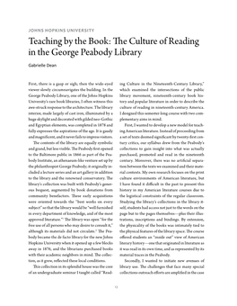 Teaching by the Book: the Culture of Reading in the George Peabody Library Gabrielle Dean