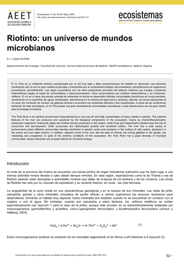 Riotinto: Un Universo De Mundos Microbianos