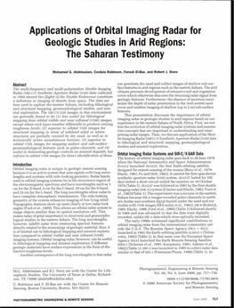 Applications of Orbital Imaging Radar for Geologic Studies in Arid Regions: the Saharan Testimony