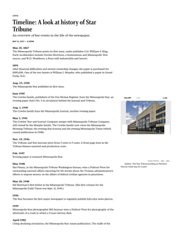 Timeline: a Look at History of Star Tribune an Overview of Key Events in the Life of the Newspaper