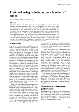 Preferred Swing Ratio in Jazz As a Function of Tempo