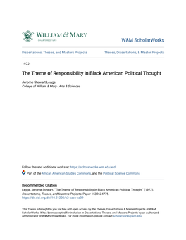 The Theme of Responsibility in Black American Political Thought