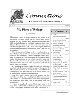 Fall 2010 My Place of Refuge �� Contents �� by Anne Gillam • Tam 2U W Surviving the Wilderness E All Need a Place of Refuge, and for Me It Is Usually in the