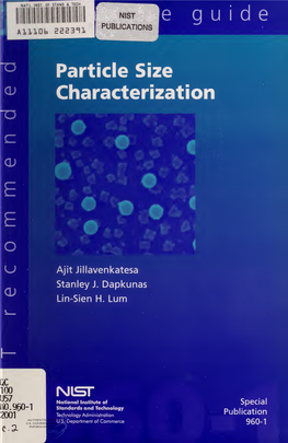 NIST Recommended Practice Guide : Particle Size Characterization