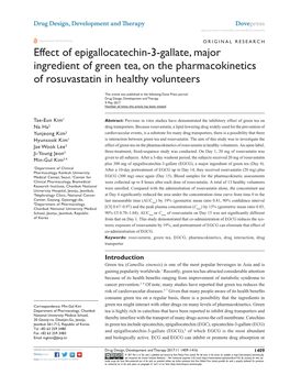 Effect of Epigallocatechin-3-Gallate, Major Ingredient of Green Tea, on the Pharmacokinetics of Rosuvastatin in Healthy Volunteers